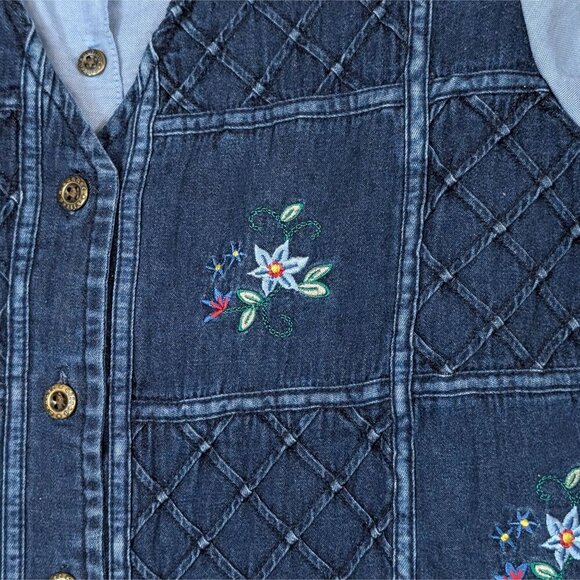 VTG Alfred Dunner Layer Denim Vest/Shirt Button Down sz PM Floral Embroidery - Picture 6 of 8